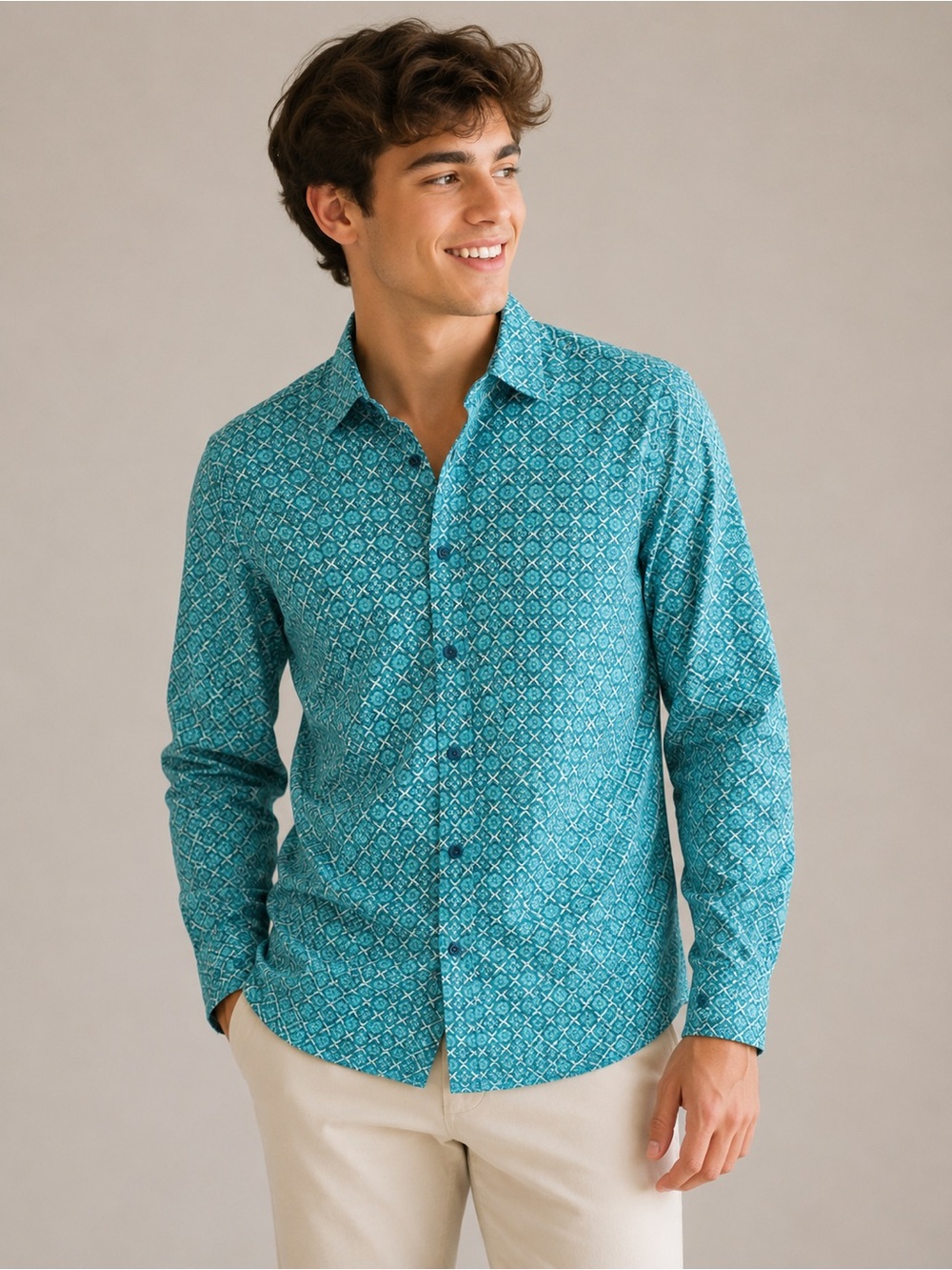 Ariat‎ YOUTH Aqua Geometric Print Button-Down Shirt  XL/18
